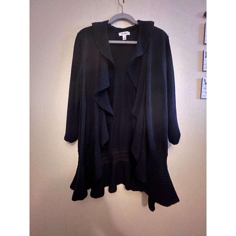 DressBarn Open Front Cardigan Womens 2X Black Excellent Ruffle Draped Ribbed